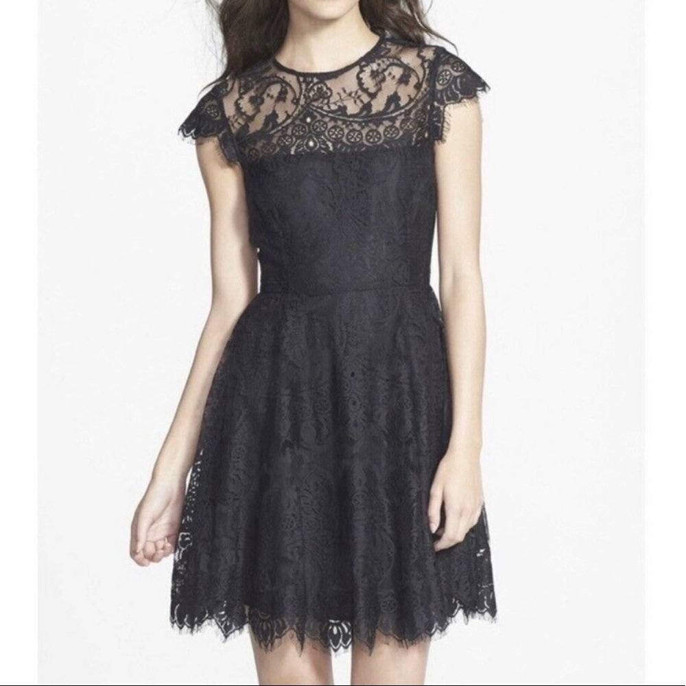 BB Dakota Black Lace Fit & Flare Dress, NEARLY NEW